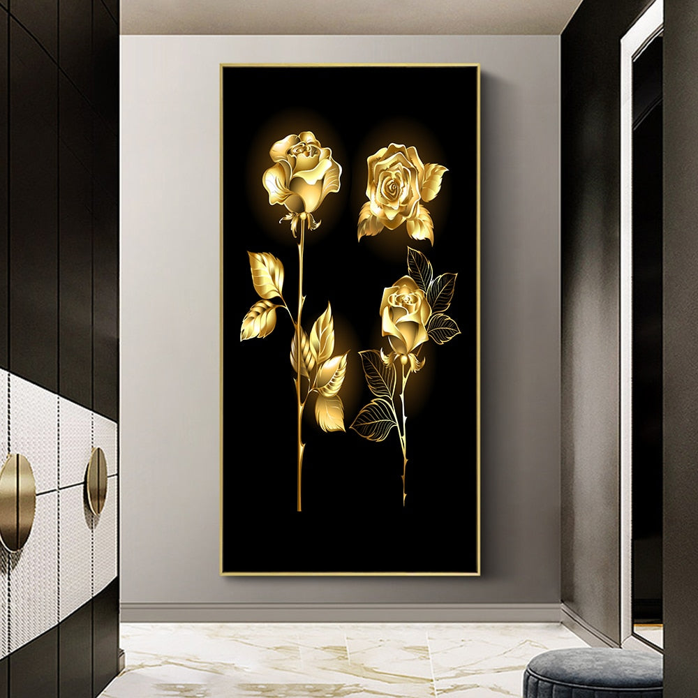 Golden Flower Leaf 3PCS Painting