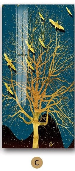 Nordic Abstract Golden Tree Painting