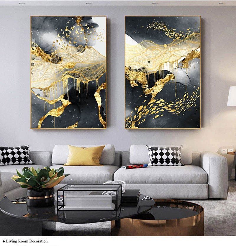 Nordic Abstract Black & Gold Painting (3PCS)
