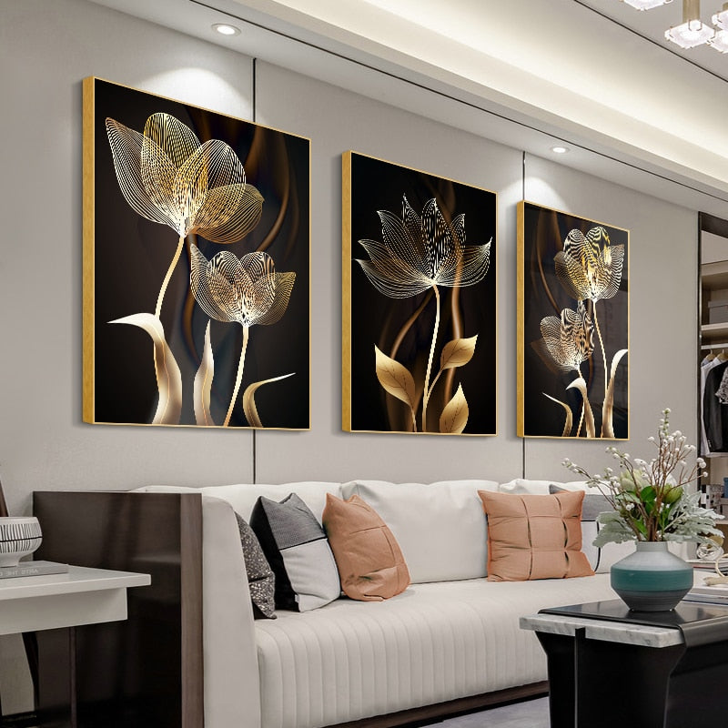 Flower Plant Abstract Gold Painting (3PCS)