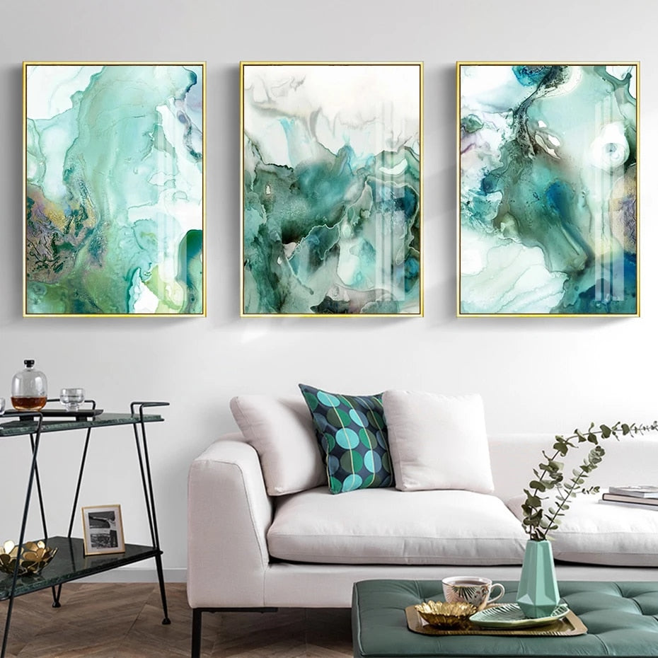 Green Mint Abstract 3PCS Painting