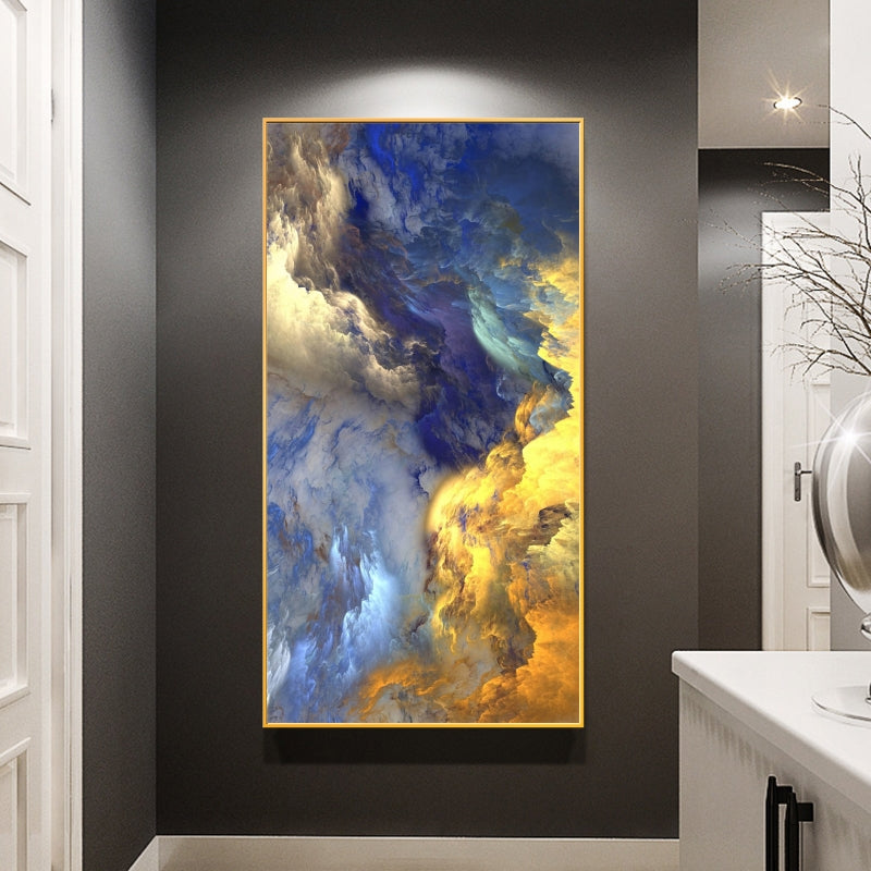 Cloudy yellow Blue Abstract Framed Painting