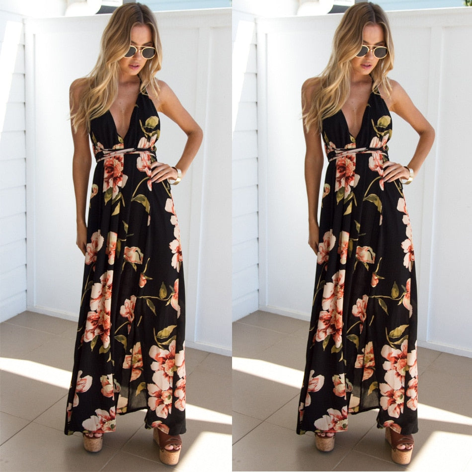 Black Maxi Flower Dress