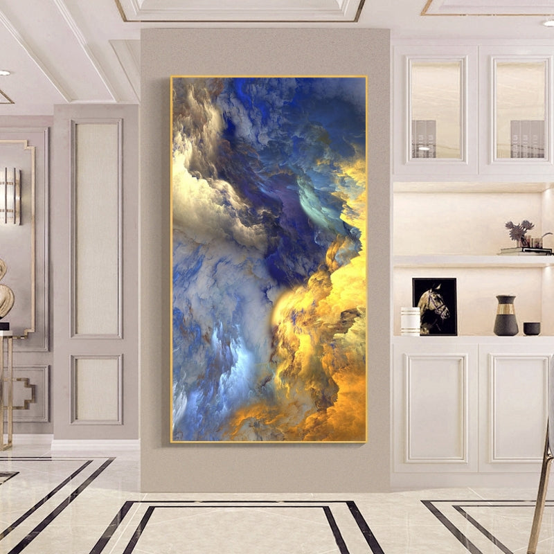 Cloudy yellow Blue Abstract Framed Painting