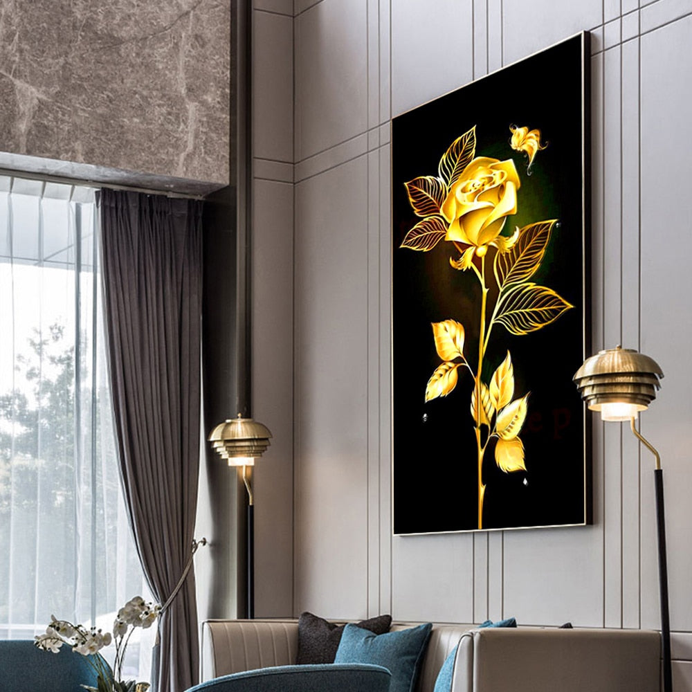 Golden Flower Leaf 3PCS Painting