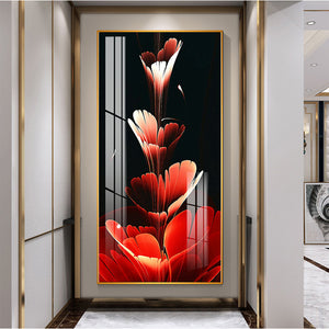 Black red Flower Leaf Abstract Painting