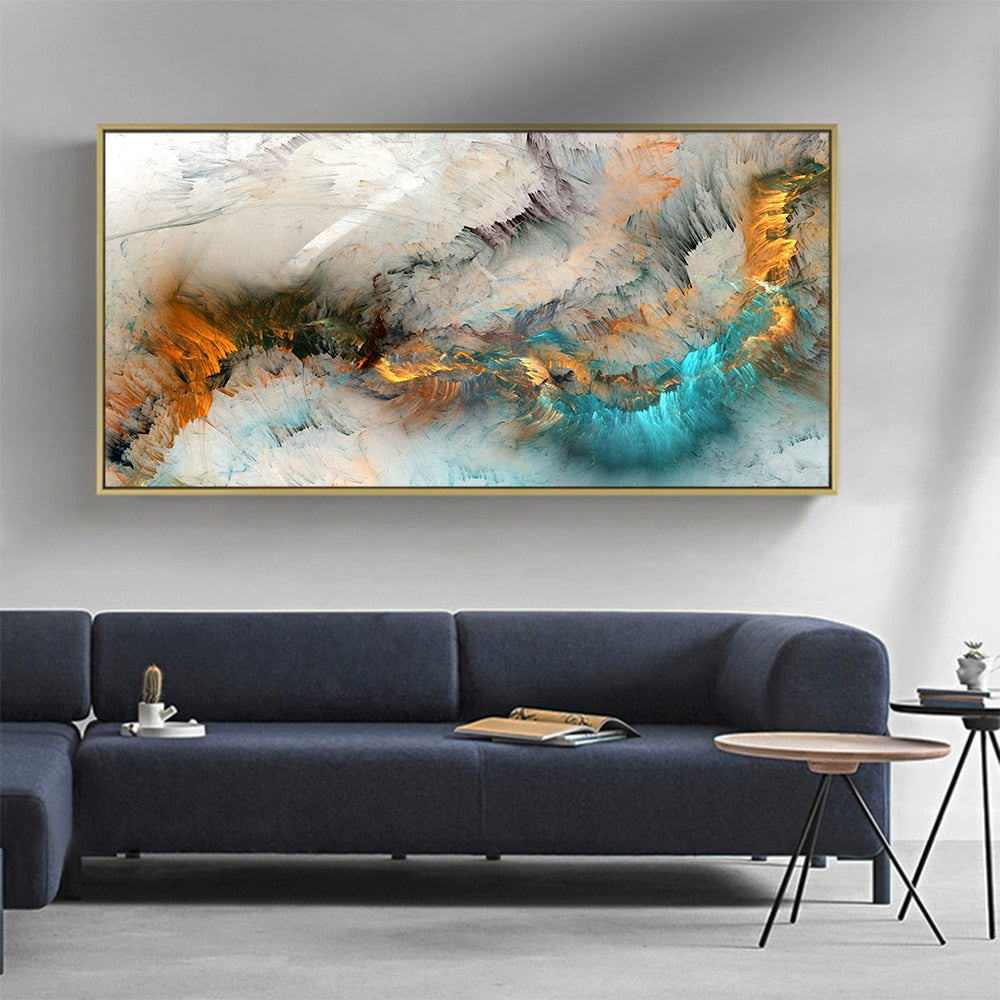 Orange & Blue Cloudy Abstract Painting