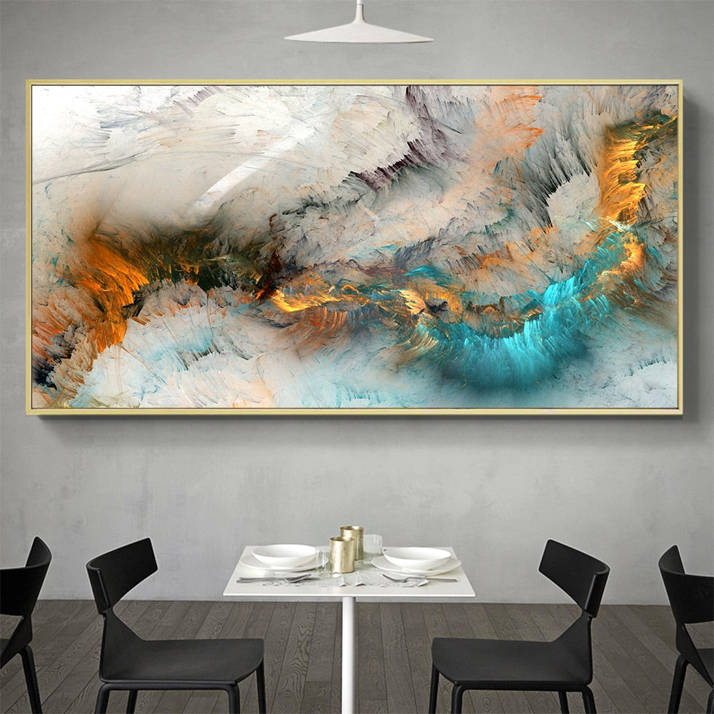 Orange & Blue Cloudy Abstract Painting