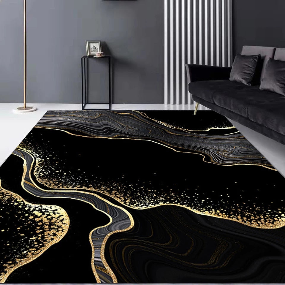 Golden Black Marble Rug