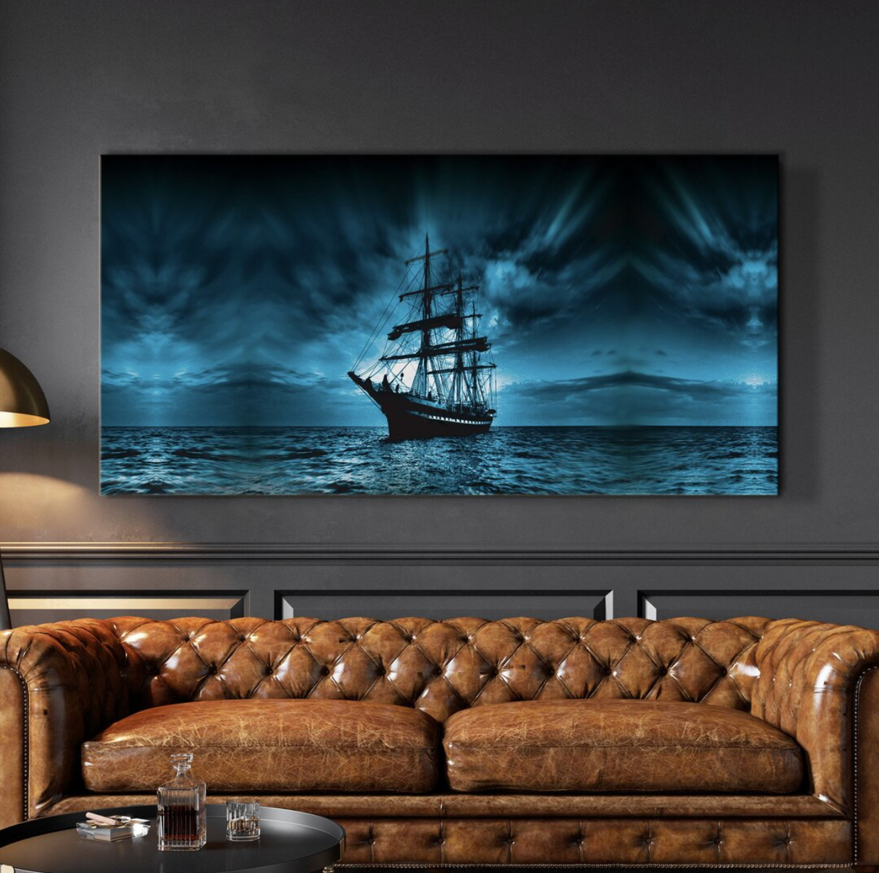 Blue Sail Ship Painting