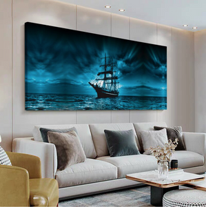 Blue Sail Ship Painting