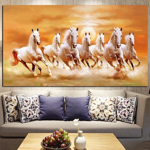 Seven Running White Horse Painting