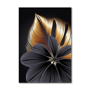 Black Golden Flower Painting (3PCS) Framed