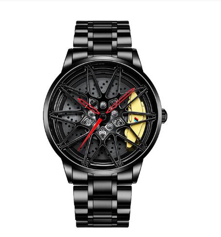 Men Waterproof Sports Car Wheel Hub Design Steel Band Quartz Watch  Wristwatch